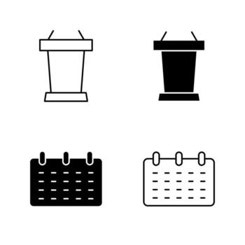 calendario y conferencia podio íconos sólido y línea estilo colección vector