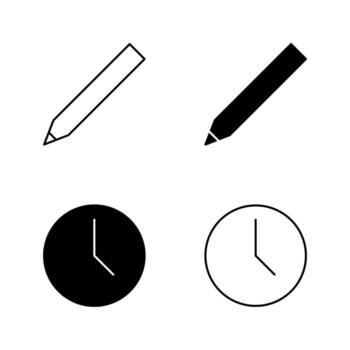 Pen and Clock Icons in Solid and Line Style vector