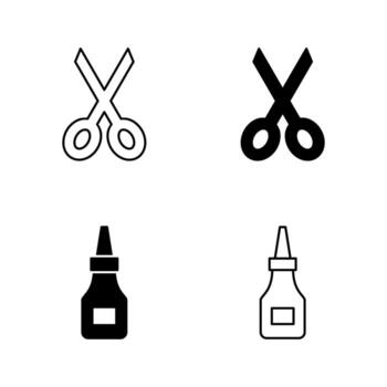 tijeras y pegamento íconos sólido y línea estilo colección vector