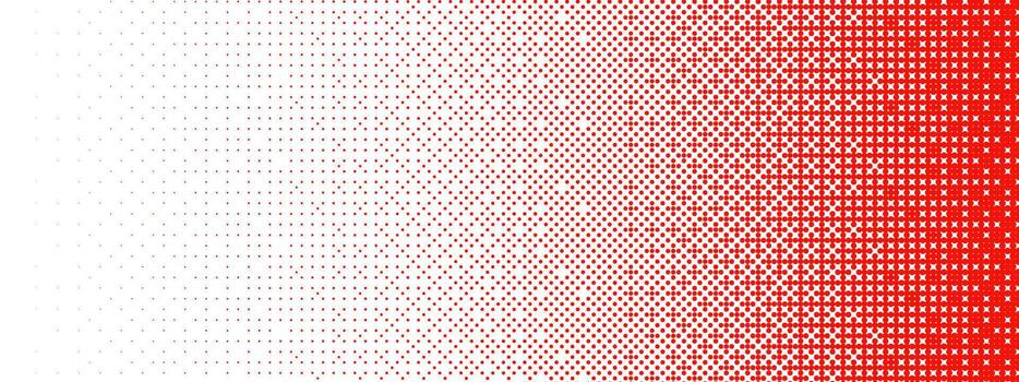 Red bitmap gradient texture. Fading pixelated 8 bit gradation pattern. Repeating dotted dither halftone background. Vanishing comic pop art overlay backdrop. Raster game halfton patern. vector