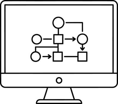 computadora pantalla mostrando un diagrama de flujo con interconectado formas y flechas vector