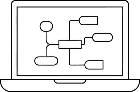 Laptop screen displays a flow chart diagram with connected shapes and lines vector