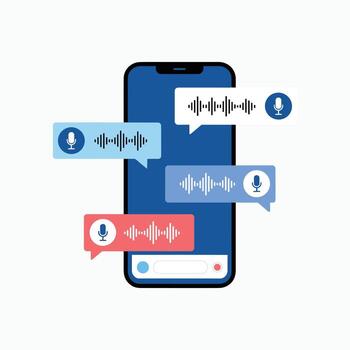 Smartphone displaying voice messages with audio waveforms and microphone icons mobile phone vector