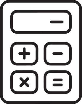 Simple black and white line art icon of a basic calculator with arithmetic symbols vector