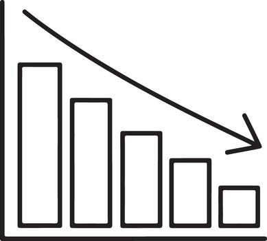 Simple bar chart graphic showing a downward trend with an arrow indicating decline vector