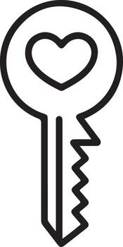 Simple outline illustration of a key with a heart shape inside the bow representing love and access vector