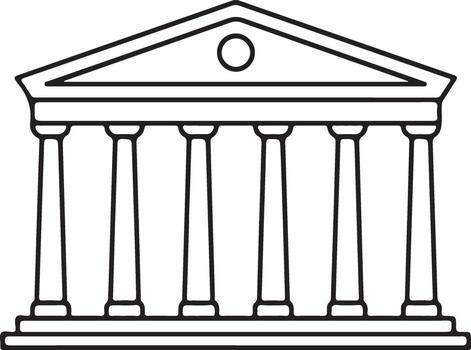 Simple outline drawing of a classical greek or roman building with columns vector