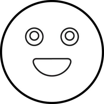 Simple outline of a happy smiley face with wide open mouth and round eyes vector