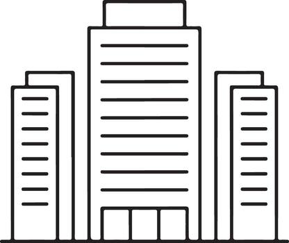 outline drawing of a modern office building with multiple floors and windows vector