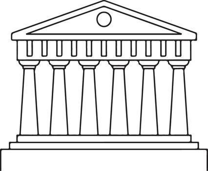sencillo línea dibujo de un clásico griego templo con columnas y frontón vector