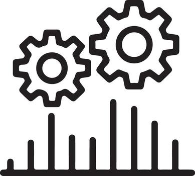 Two interlocking gears above a bar graph representing data and analytics vector
