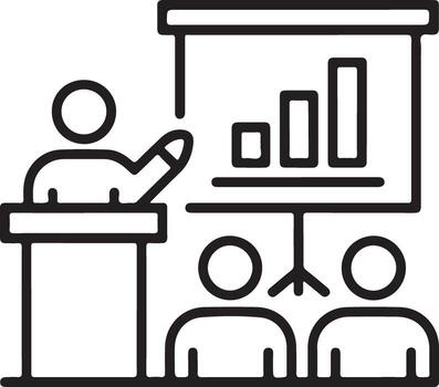 negocio presentación con altavoz y audiencia en frente de un bar gráfico en pantalla vector