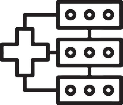 resumen línea Arte icono representando datos fluir y Procesando con un más firmar y conectado bloques vector