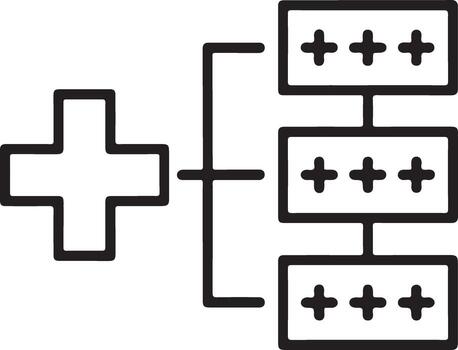 resumen icono representando adición y múltiple resultados o ramas vector