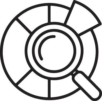 Magnifying glass over pie chart representing data analysis and research concept vector