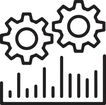 Two interlocking gears above a bar chart representing data analysis and mechanical processes vector