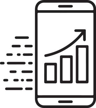 Smartphone displaying a rising bar graph with motion lines indicating speed and growth vector