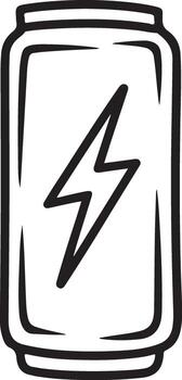 Hand drawn sketch of an energy drink can with a lightning bolt symbol for power vector