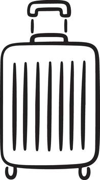 Simple hand drawn sketch of a rolling suitcase with handle and wheels vector
