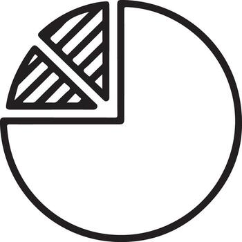 Simple black and white pie chart icon representing data analysis and statistics vector