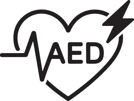 Automated external defibrillator symbol with heartbeat and lightning bolt vector