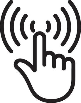 Hand cursor tapping screen with ripples indicating interaction vector