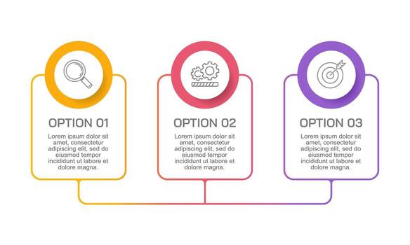 3-Option Horizontal Infographic with Icons for Research, Process, and Goals in a Business Presentation. vector