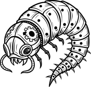 Mechanical segmented creature with sharp claws and spikes vector