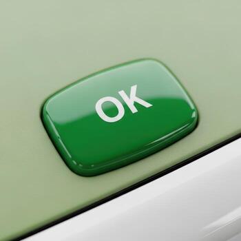 Green ok button on white background photo