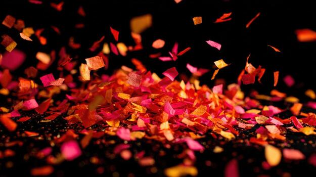 Vibrant Confetti Explosion Against Dark Backdrop Creating a Festive and Celebratory Atmosphere Perfect for Events photo