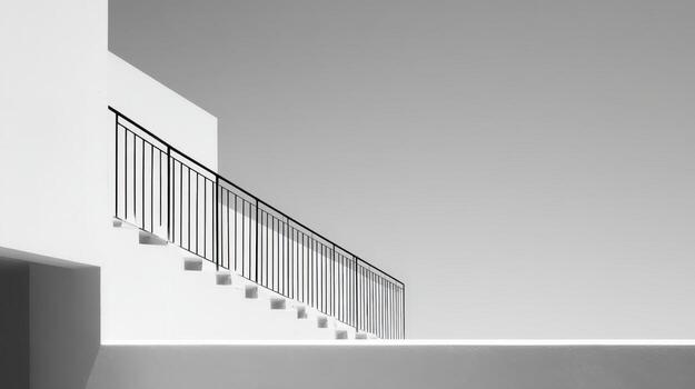 Minimalist Architecture Staircase in White and Gray, Featuring Clean Lines and Geometric Forms photo