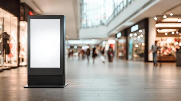 Digital Signage Mockup in a Modern Shopping Mall, Advertising Display with Blank Screen photo