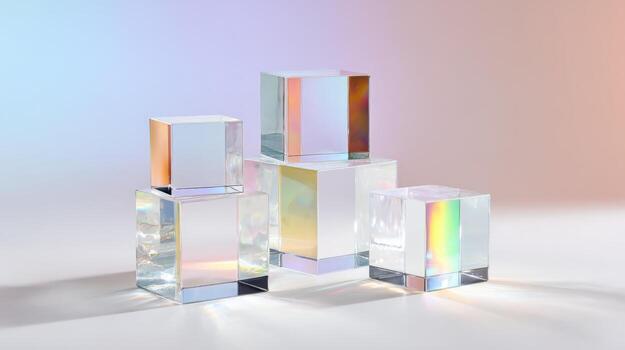 Abstract Cubes with Holographic Colors Modern Minimalist Design for Backgrounds and Product Display photo