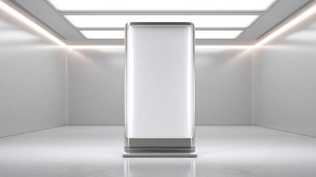 Modern White Display Stand in a Bright Room for Product Mockups and Advertising photo