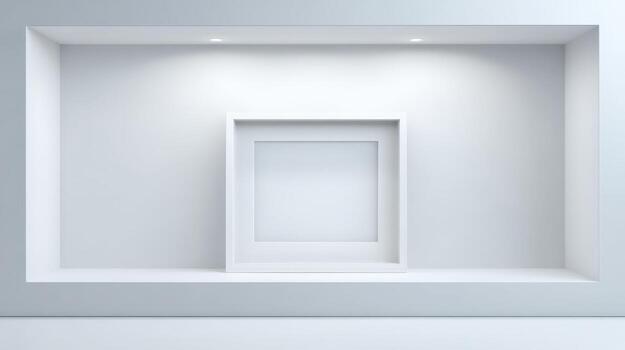 Minimalist White Gallery Niche with Square Frame, Interior Design, Architectural Element, and Display Space photo