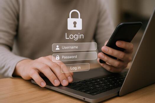 Secure Online Account Login with Two-Factor Authentication on Laptop and Mobile Device photo