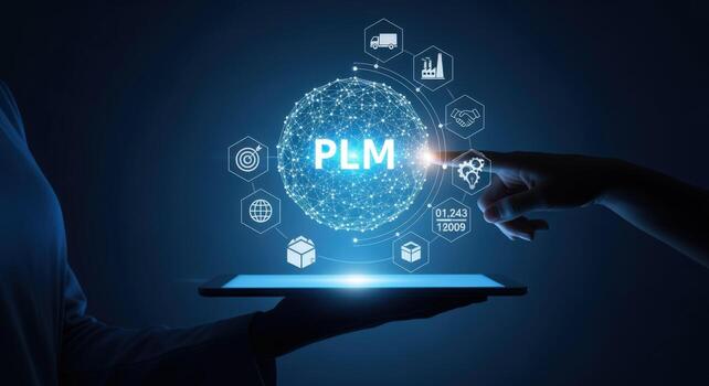 PLM Digital Transformation with Product Lifecycle Management Concept, Illustrating Connectivity and Innovation for Business Growth photo