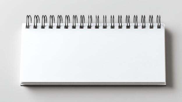 Blank White Spiral Notebook Mockup for Design Presentation, Top View, Isolated on Neutral Background photo