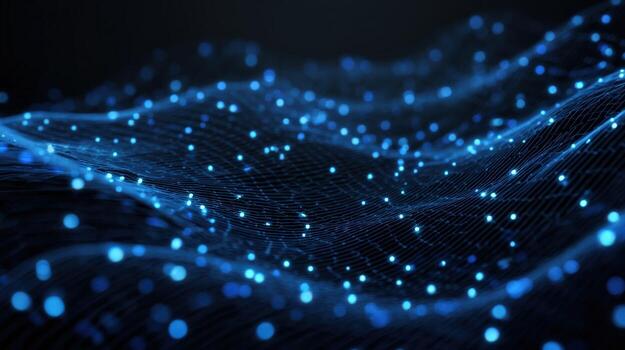 Abstract Blue Digital Wave Background with Glowing Particles for Technology and Science Concepts photo