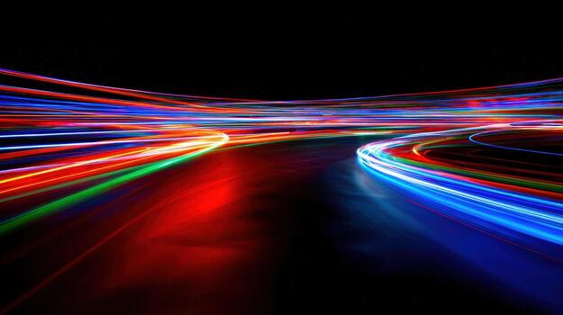 Abstract Light Trails Dynamic Motion Blur with Vibrant Colors Against a Dark Background photo