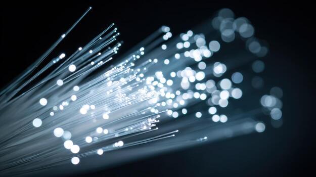 Fiber Optic Cables Shining, Representing High-Speed Internet Connection and Data Transmission Technologies in a Modern Network photo
