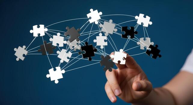 Connecting Puzzle Pieces Demonstrates Integration, Strategy, Solutions, and Networking in Business and Technology for Success photo