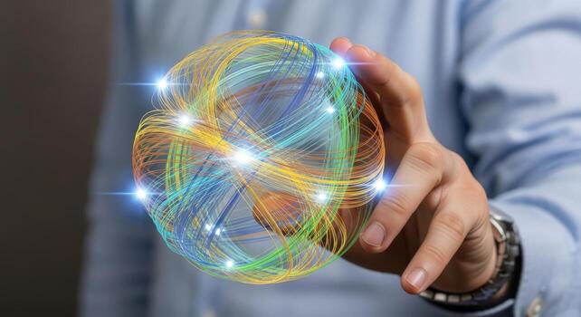Conceptual Digital Sphere in Hand Network Connection, Global Technology, and Innovative Communication Concept photo