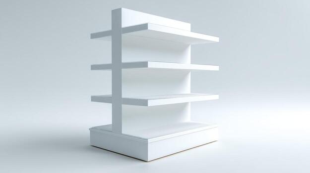 Minimalist White Display Shelving Unit on White Background, Perfect for Product Mockups and Retail Display Concepts photo