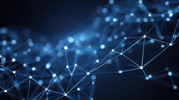 Abstract Network Connection Structure with Blue Glowing Nodes and Lines for Science and Technology Background photo