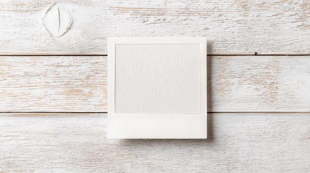 Blank Photo Frame on White Wood Background Perfect for Mockups and Creative Projects