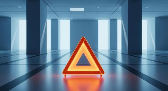 Warning Triangle in Modern Space Safety, Technology and Futuristic Concept photo