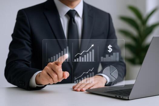 Business Professional Analyzing Financial Data on Digital Interface, Investment Growth, Stock Market Analysis and Strategy photo