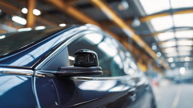 Autonomous Vehicle Sensor Detail Close-up of Advanced Driver Assistance System Technology on Modern Car photo