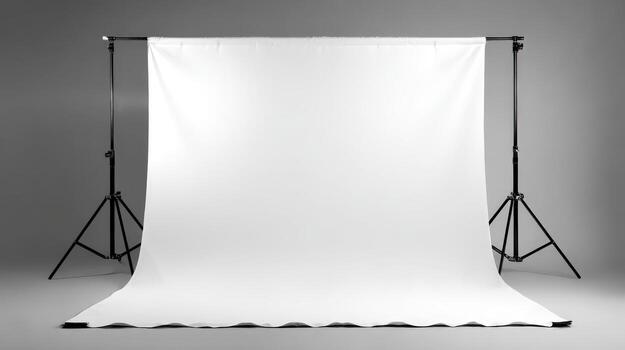 Studio Backdrop Setup with White Seamless Paper for Product Photography and Professional Portraits in a Gray Environment photo